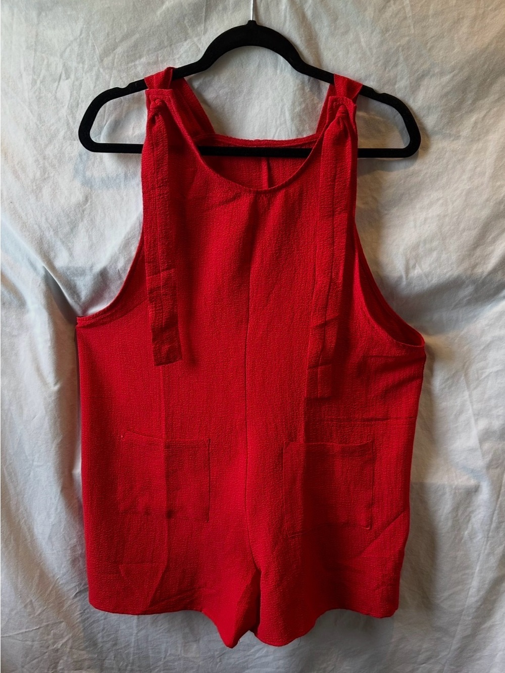 Red Textured Sleeveless Romper